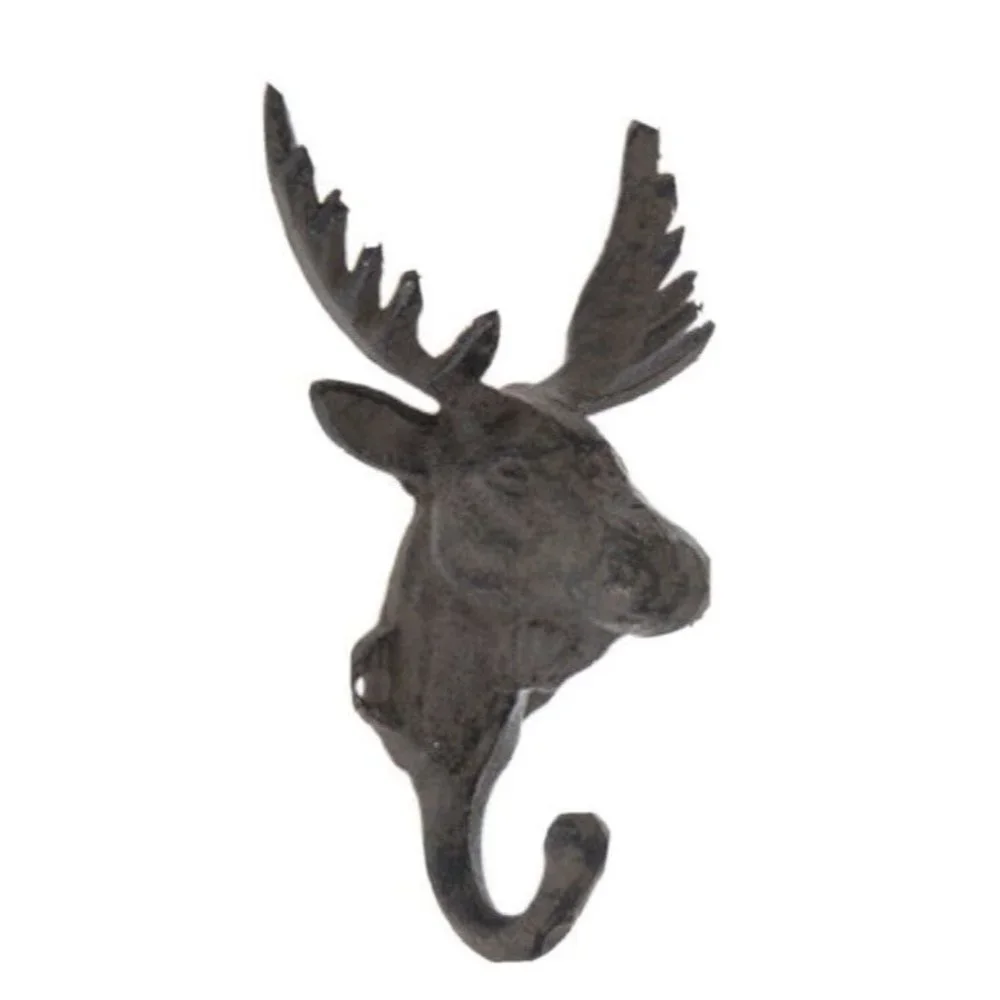 Deer Buck Elk Antlers Wall Coat Towel Hook Rack Cabin 6.5” Rustic Cast Iron